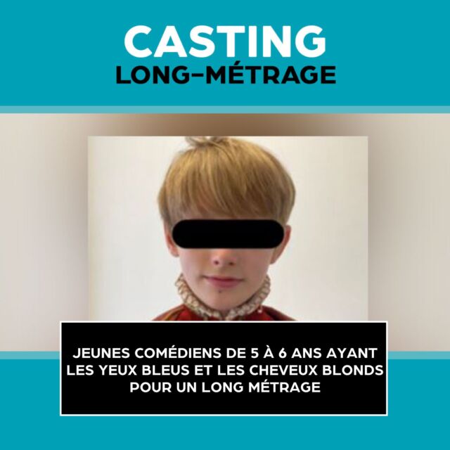 Pour le tournage d'un long métrage, la production recherche des jeunes comédiens de 5 à 6 ans ayant les yeux bleus et les cheveux blonds.

Rendez-vous sur 99casting.com pour plus d'infos.